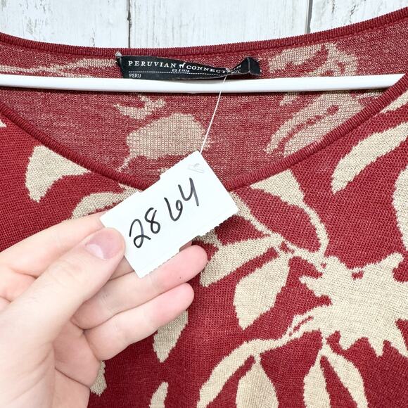 Peruvian Connection Sweater Women Size M/L Botanical Boat Neck 3/4 Sleeve Blouse - Picture 3 of 5